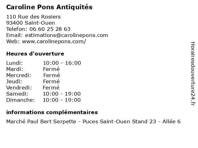 Caroline Pons Antiquités à Saint-Ouen: adresse et heures d'ouverture
