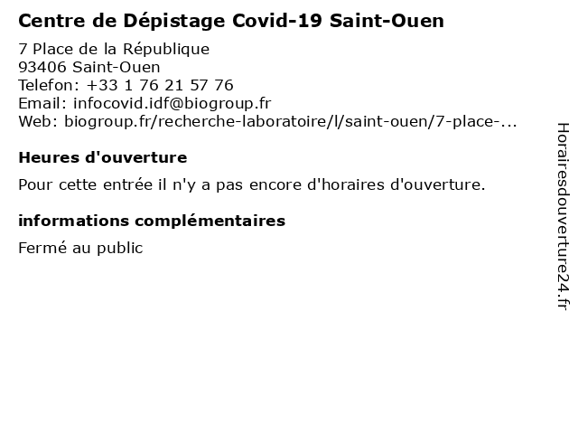 Centre de Dépistage Covid-19 Saint-Ouen à Saint-Ouen: adresse et heures d'ouverture