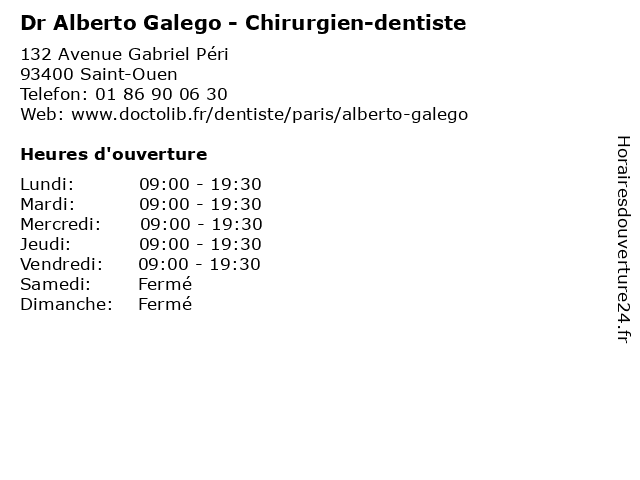 Dr Alberto Galego - Chirurgien-dentiste à Saint-Ouen: adresse et heures d'ouverture