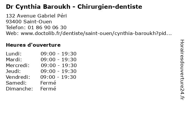 Dr Cynthia Baroukh - Chirurgien-dentiste à Saint-Ouen: adresse et heures d'ouverture