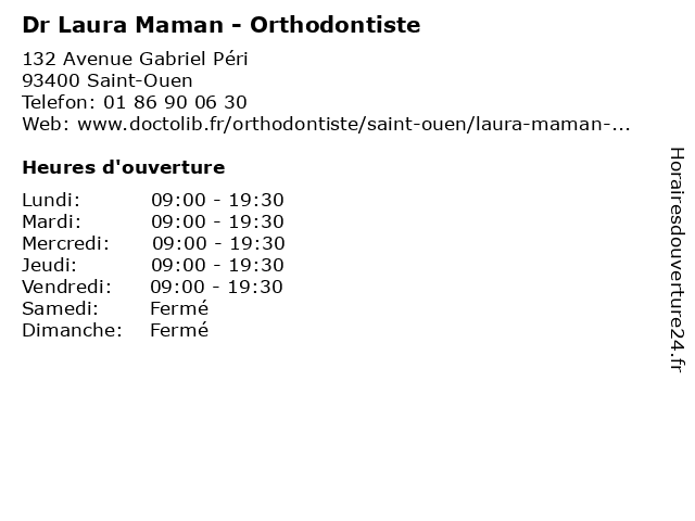 Dr Laura Maman - Orthodontiste à Saint-Ouen: adresse et heures d'ouverture