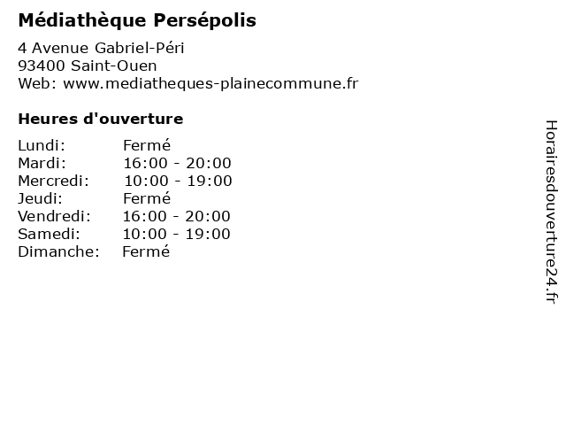 Médiathèque Persépolis à Saint-Ouen: adresse et heures d'ouverture
