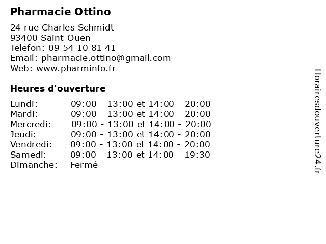 Pharmacie Ottino à Saint-Ouen: adresse et heures d'ouverture