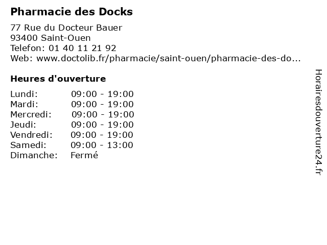 Pharmacie des Docks à Saint-Ouen: adresse et heures d'ouverture