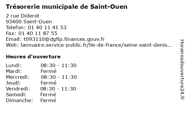 Trésorerie municipale de Saint-Ouen à Saint-Ouen: adresse et heures d'ouverture