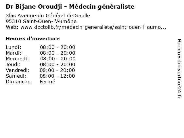 Dr Bijane Oroudji - Médecin généraliste à Saint-Ouen-l'Aumône: adresse et heures d'ouverture