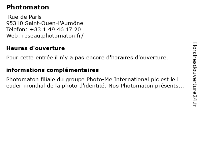Photomaton à Saint-Ouen-l'Aumône: adresse et heures d'ouverture