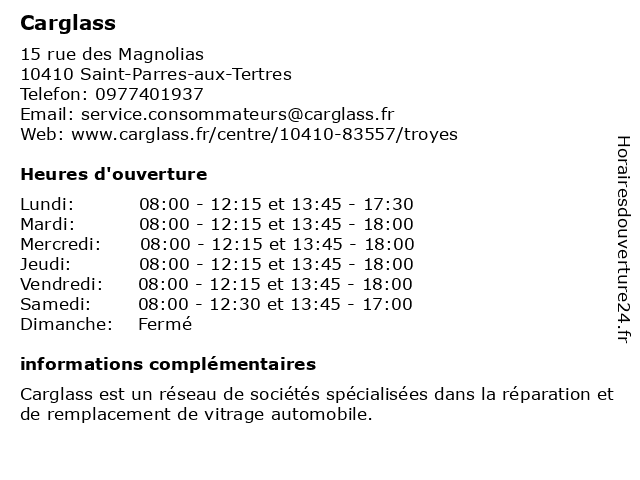 Carglass à Saint-Parres-aux-Tertres: adresse et heures d'ouverture