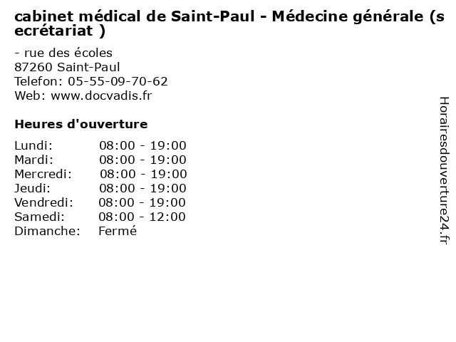 cabinet médical de Saint-Paul - Médecine générale (secrétariat ) à Saint-Paul: adresse et heures d'ouverture