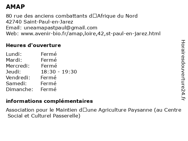 AMAP à Saint-Paul-en-Jarez: adresse et heures d'ouverture