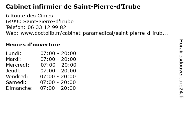 Cabinet infirmier de Saint-Pierre-d'Irube à Saint-Pierre-d'Irube: adresse et heures d'ouverture