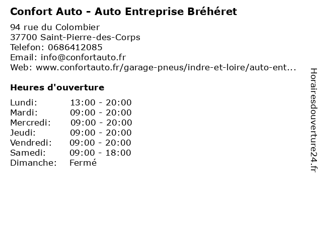 Confort Auto - Auto Entreprise Bréhéret à Saint-Pierre-des-Corps: adresse et heures d'ouverture
