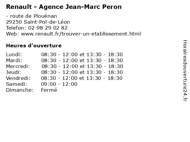 Renault - Agence Jean-Marc Peron à Saint-Pol-de-Léon: adresse et heures d'ouverture