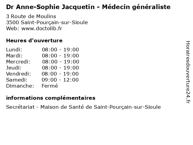 Dr Anne-Sophie Jacquetin - Médecin généraliste à Saint-Pourçain-sur-Sioule: adresse et heures d'ouverture
