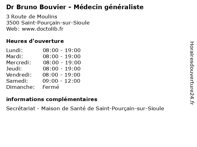 Dr Bruno Bouvier - Médecin généraliste à Saint-Pourçain-sur-Sioule: adresse et heures d'ouverture