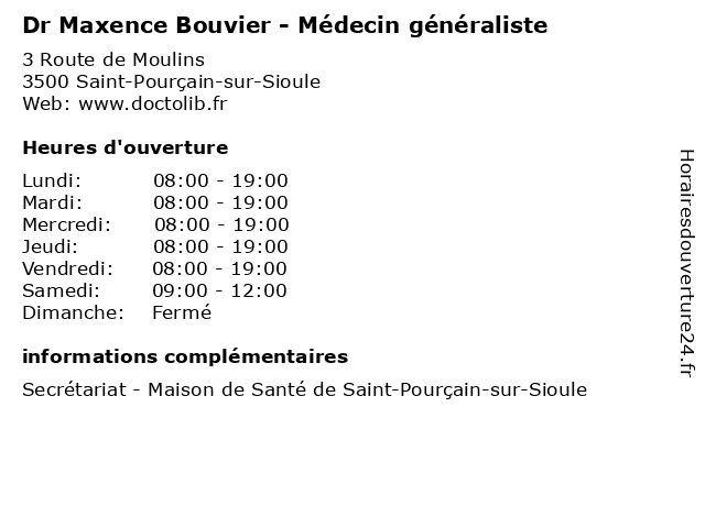 Dr Maxence Bouvier - Médecin généraliste à Saint-Pourçain-sur-Sioule: adresse et heures d'ouverture