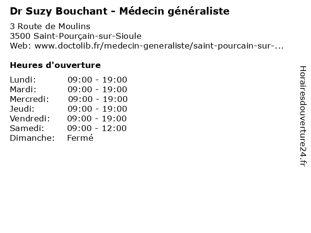 Dr Suzy Bouchant - Médecin généraliste à Saint-Pourçain-sur-Sioule: adresse et heures d'ouverture