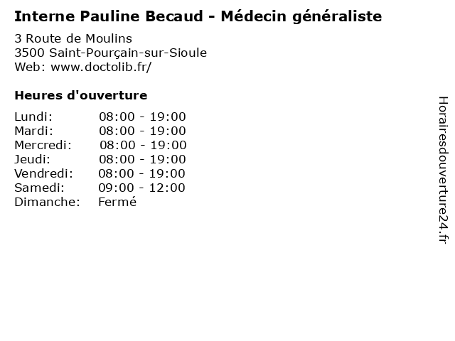 Interne Pauline Becaud - Médecin généraliste à Saint-Pourçain-sur-Sioule: adresse et heures d'ouverture