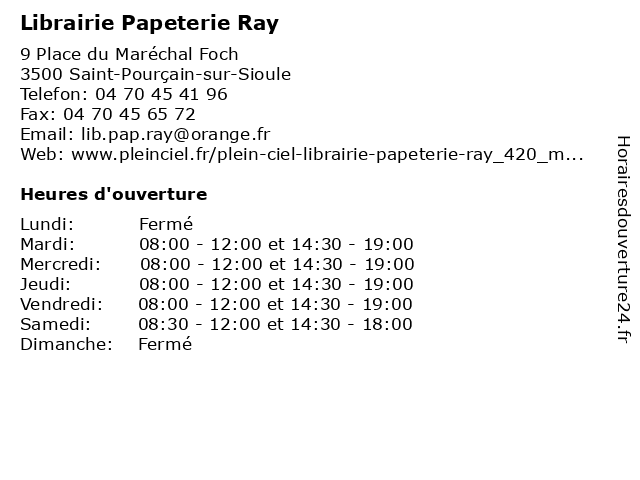 Librairie Papeterie Ray à Saint-Pourçain-sur-Sioule: adresse et heures d'ouverture