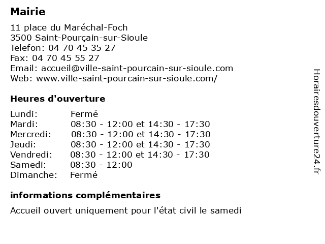Mairie à Saint-Pourçain-sur-Sioule: adresse et heures d'ouverture