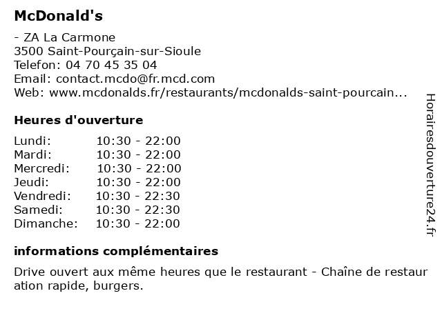 McDonald's à Saint-Pourçain-sur-Sioule: adresse et heures d'ouverture