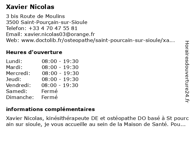 Xavier Nicolas - Ostéopathe à Saint-Pourçain-sur-Sioule: adresse et heures d'ouverture