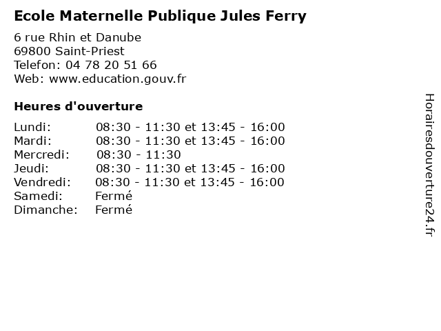 Ecole Maternelle Publique Jules Ferry à Saint-Priest: adresse et heures d'ouverture