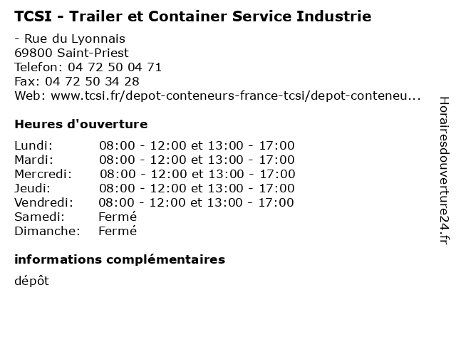 TCSI - Trailer et Container Service Industrie à Saint-Priest: adresse et heures d'ouverture