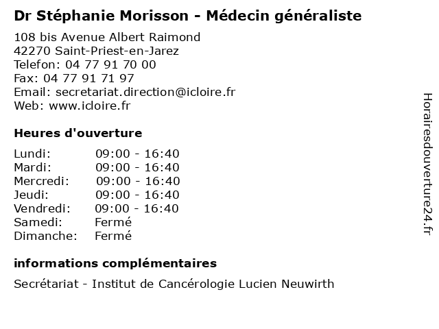 Dr Stéphanie Morisson - Médecin généraliste à Saint-Priest-en-Jarez: adresse et heures d'ouverture