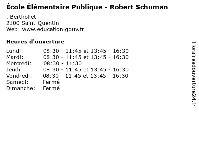 École Élèmentaire Publique - Robert Schuman à Saint-Quentin: adresse et heures d'ouverture