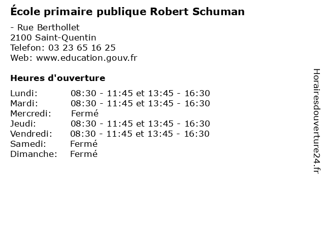 École primaire publique Robert Schuman à Saint-Quentin: adresse et heures d'ouverture
