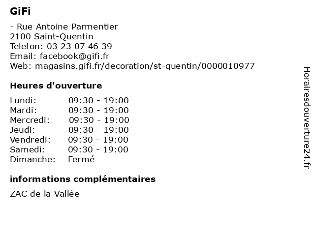 ᐅ Horaires d'ouverture „GiFi“ | - Rue Antoine Parmentier à Saint-Quentin