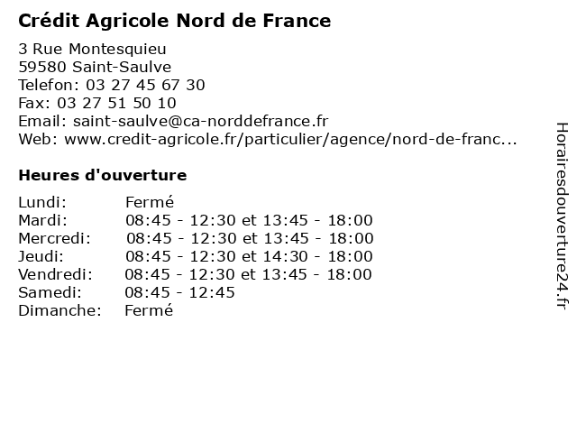 Crédit Agricole Nord de France à Saint-Saulve: adresse et heures d'ouverture