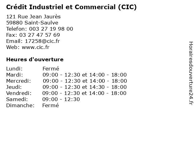 Crédit Industriel et Commercial (CIC) à Saint-Saulve: adresse et heures d'ouverture