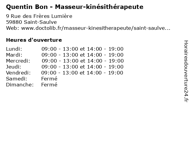 Quentin Bon - Masseur-kinésithérapeute à Saint-Saulve: adresse et heures d'ouverture