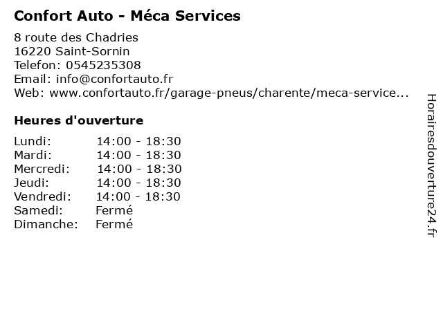 Confort Auto - Méca Services à Saint-Sornin: adresse et heures d'ouverture