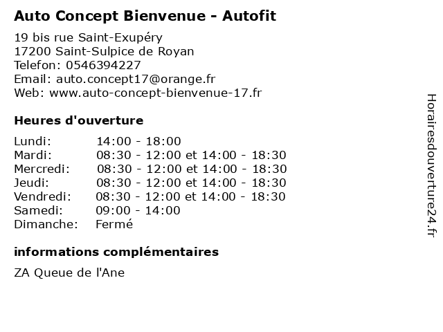 Auto Concept Bienvenue - Autofit à Saint-Sulpice de Royan: adresse et heures d'ouverture