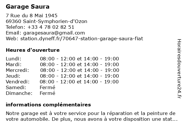 Garage Premier - Garage Saura à Saint-Symphorien-d'Ozon: adresse et heures d'ouverture