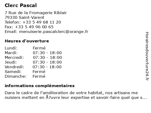 Clerc Pascal à Saint-Varent: adresse et heures d'ouverture