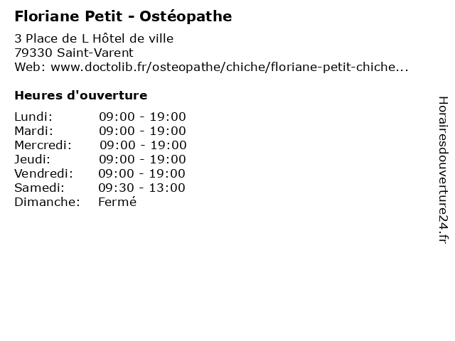 Floriane Petit - Ostéopathe à Saint-Varent: adresse et heures d'ouverture