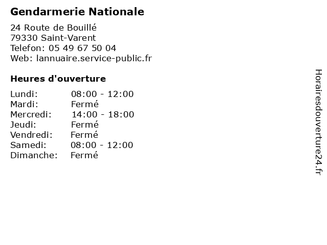 Gendarmerie Nationale à Saint-Varent: adresse et heures d'ouverture