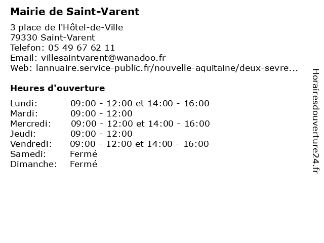 Mairie de Saint-Varent à Saint-Varent: adresse et heures d'ouverture
