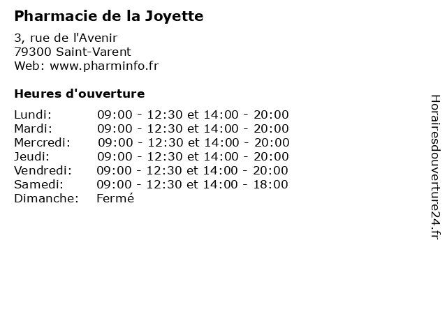 Pharmacie de la Joyette à Saint-Varent: adresse et heures d'ouverture