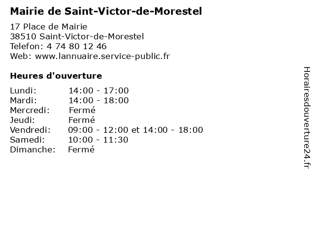 Mairie de Saint-Victor-de-Morestel à Saint-Victor-de-Morestel: adresse et heures d'ouverture