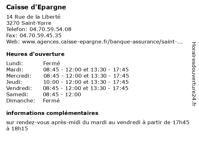 Caisse d'Epargne à Saint-Yorre: adresse et heures d'ouverture