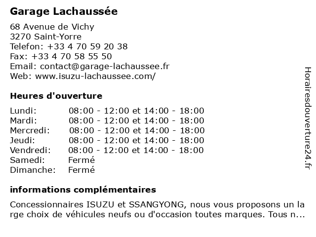 Garage Lachaussée à Saint-Yorre: adresse et heures d'ouverture