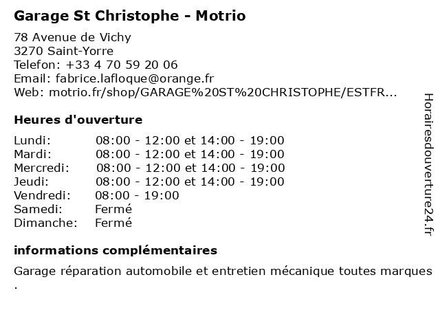 Motrio - Garage St Christophe à Saint-Yorre: adresse et heures d'ouverture