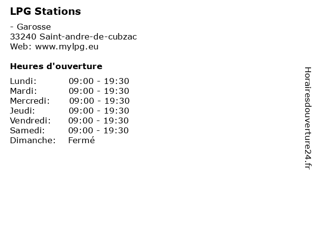LPG Stations à Saint-andre-de-cubzac: adresse et heures d'ouverture