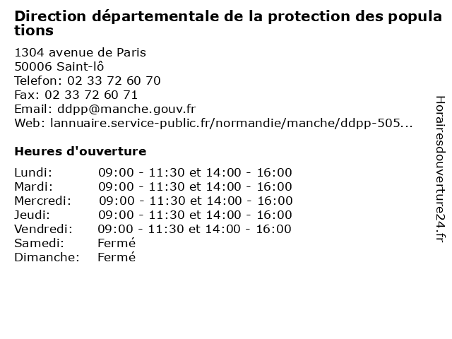 Direction départementale de la protection des populations à Saint-lô: adresse et heures d'ouverture