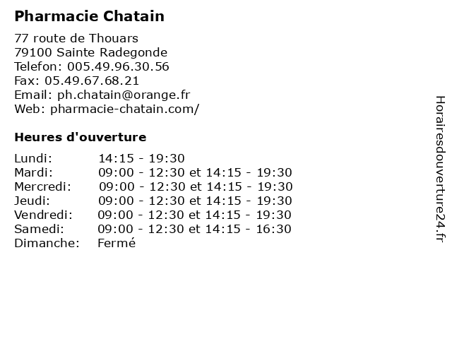 Pharmacie Chatain à Sainte Radegonde: adresse et heures d'ouverture
